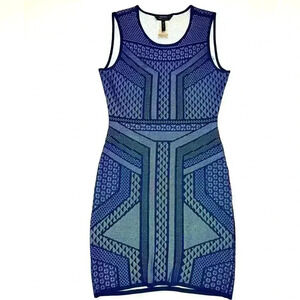 BCBG MAXAZRIA womens Stefanie Relief Jacquard Dress  Grey/navy Blue size Medium